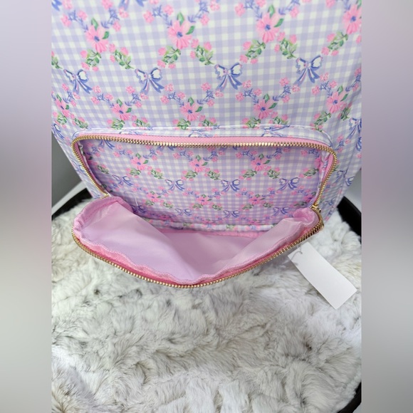 Kawaii Cottagecore Floral Gingham Bow Backpack Pink‎ Blue 15”x12”x5” NWT - Picture 7 of 10